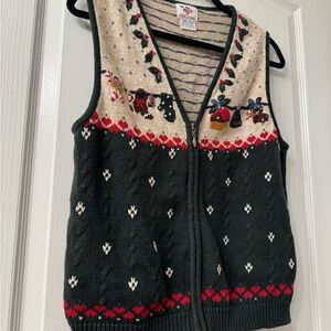 Vintage Holiday Green and Cream Cardigan Vest